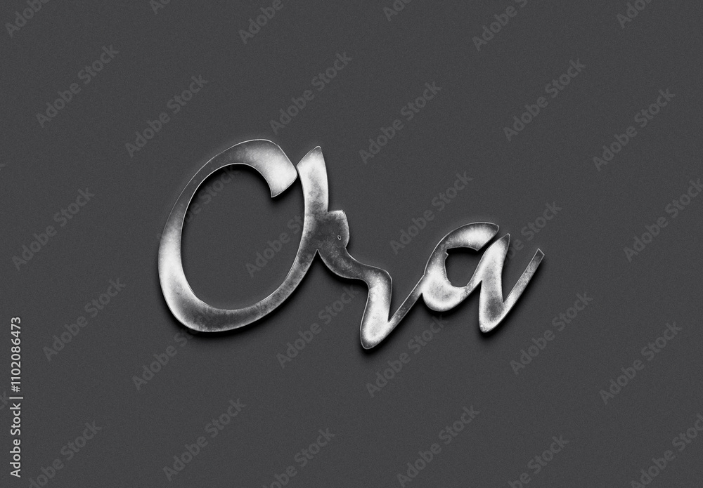 Chrome metal 3D Indonesian name design of Ora on grey background. Chrome metal 3D Indonesian name design of Ora on grey background.