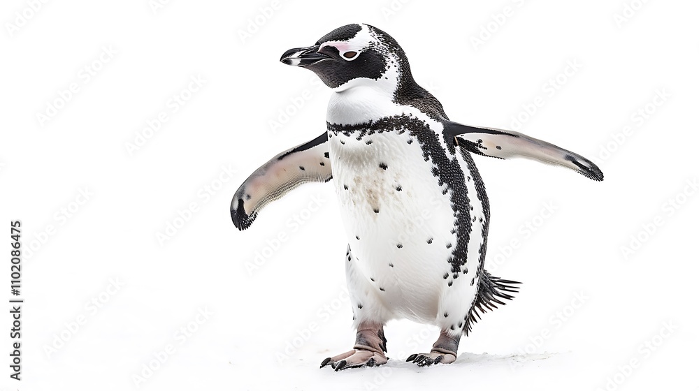 Obraz premium A cute penguin waddling on its feet, wearing a tuxedo-like coat on a white background