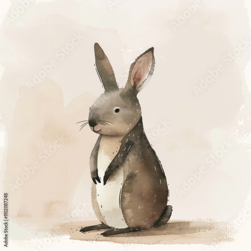 Adorable cute rabbit illustration in soft colors, perfect for children's books, art prints, or animal-themed projects. photo