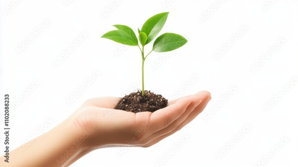 hand holding young plant isolate on white background hand holding young plant isolate on white background
