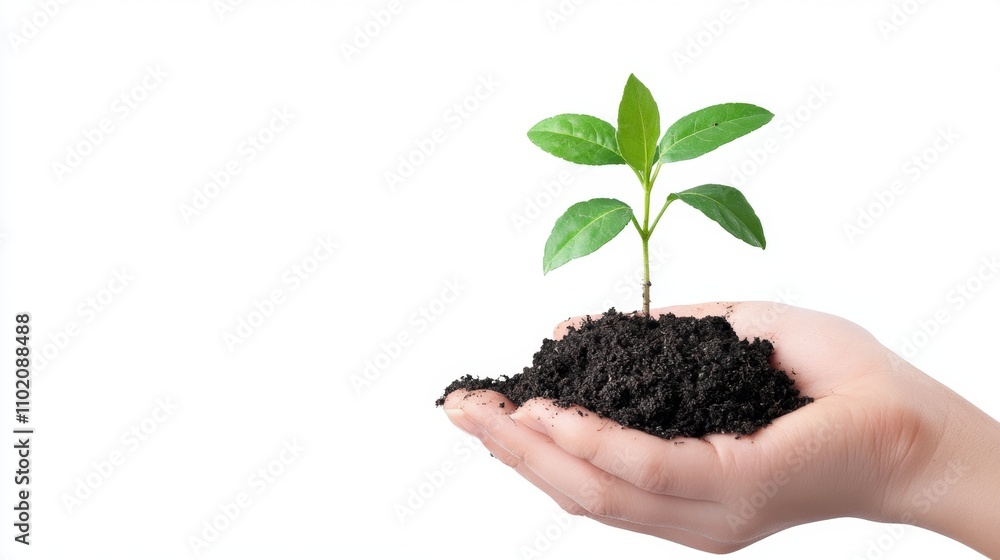 hand holding young plant isolate on white background hand holding young plant isolate on white background