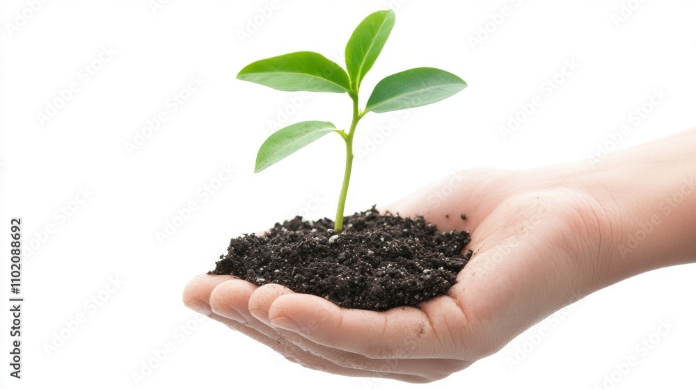 hand holding young plant isolate on white background hand holding young plant isolate on white background