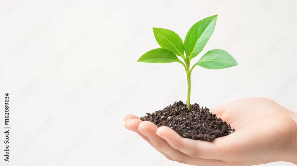 hand holding young plant isolate on white background hand holding young plant isolate on white background