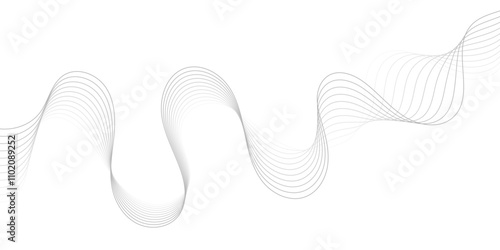 Gray wave curve lines abstract background with flowing particles. Digital energy waves technology concept. Modern backdrop design for business, presentation, banner.