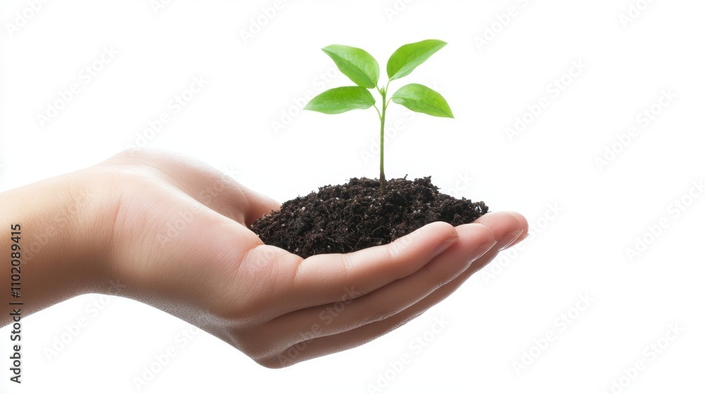 hand holding young plant isolate on white background hand holding young plant isolate on white background