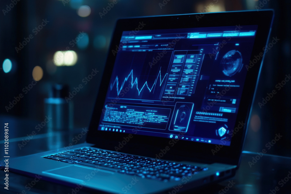 Laptop Displaying Stock Market Data at Night Laptop Displaying Stock Market Data at Night