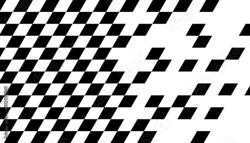 Black and white transition racing pattern. Race flag for sporty background and jersey design. Vector Format Illustration 