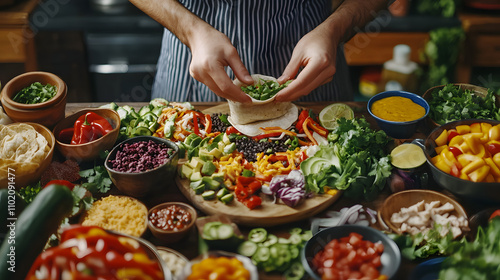 A Joyful Family-Friendly Burrito Night at Home with an Array of Ingredients for Creating Personalized Burritos and Shared Merriment