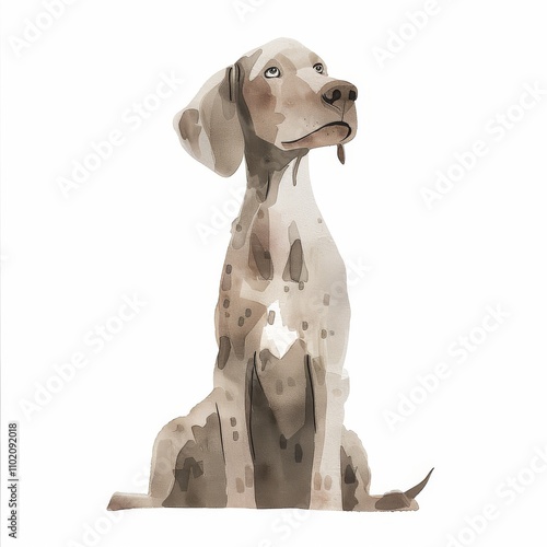 A playful watercolor illustration of a spotted dog, embodying curiosity and charm, perfect for pet lovers and art enthusiasts. photo