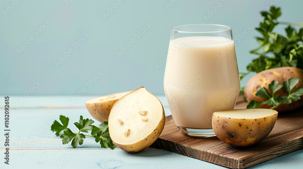 Potato milk, concept of fresh and healthy drink, created with Generative AI technology Potato milk, concept of fresh and healthy drink, created with Generative AI technology