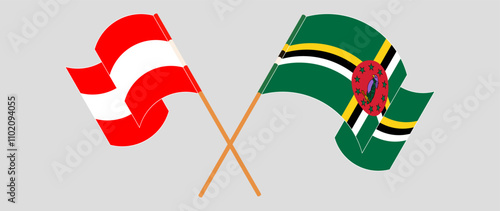 Crossed and waving flags of Austria and Dominica. Vector illustration