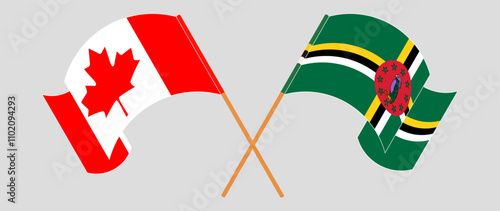 Crossed and waving flags of Canada and Dominica. Vector illustration