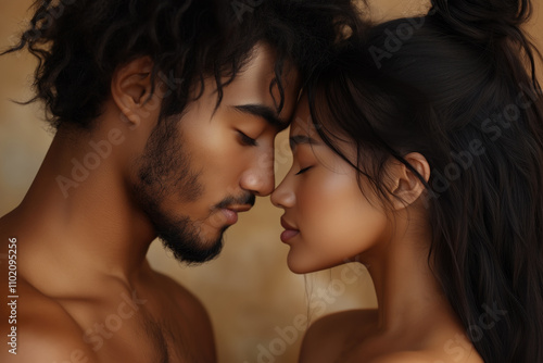 Wallpaper Mural Beautiful young multiethnic couple in love embracing and kissing. Torontodigital.ca