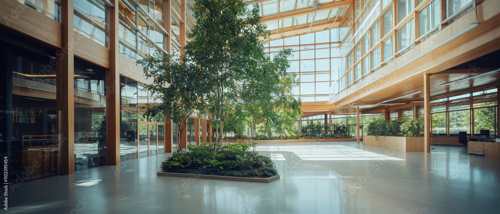 Exploring the spacious atrium office building modern workspace interior design natural light environment blurred background concept Exploring the spacious atrium office building modern workspace interior design natural light environment blurred background concept