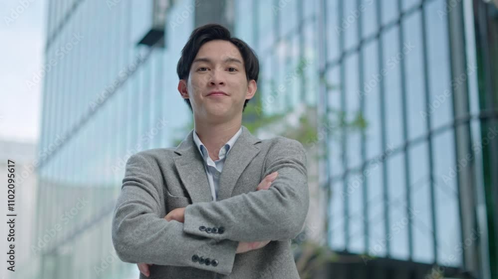 asian business people man good looking and with arms crossed.confident smart Asian businessman look at camera and smile at modern Office Building.business and investment in real estate finance asian business people man good looking and with arms crossed.confident smart Asian businessman look at camera and smile at modern Office Building.business and investment in real estate finance