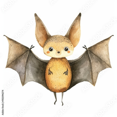 A cute cartoon bat with big ears and cheerful expression, perfect for children's illustrations or whimsical designs. photo