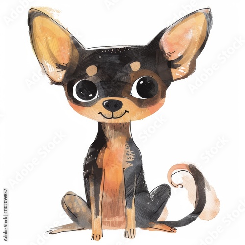 A cute and playful illustration of a Chihuahua, featuring big eyes and a charming expression. photo