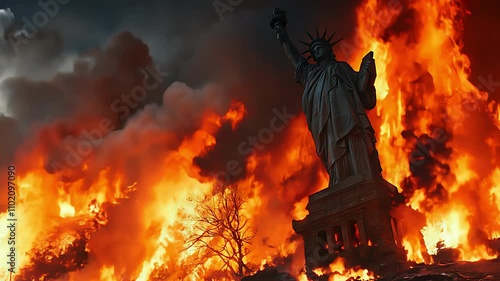 	
The End of the World Apocalyptic, destroyed new york, epic scene. Created with Generative AI.	

