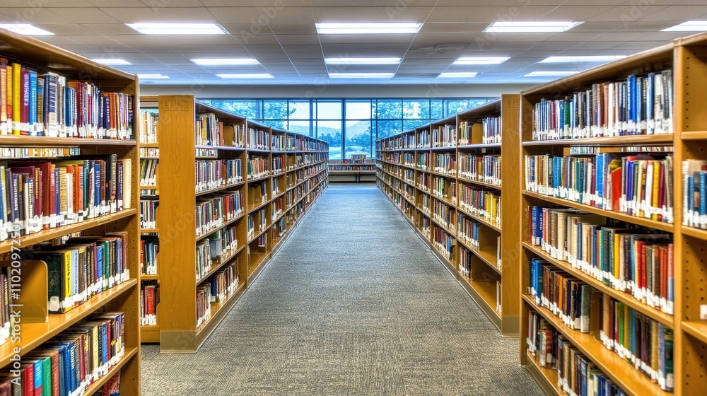 Serene Library Sanctuary: Rows of Books, Knowledge, and Tranquility Serene Library Sanctuary: Rows of Books, Knowledge, and Tranquility