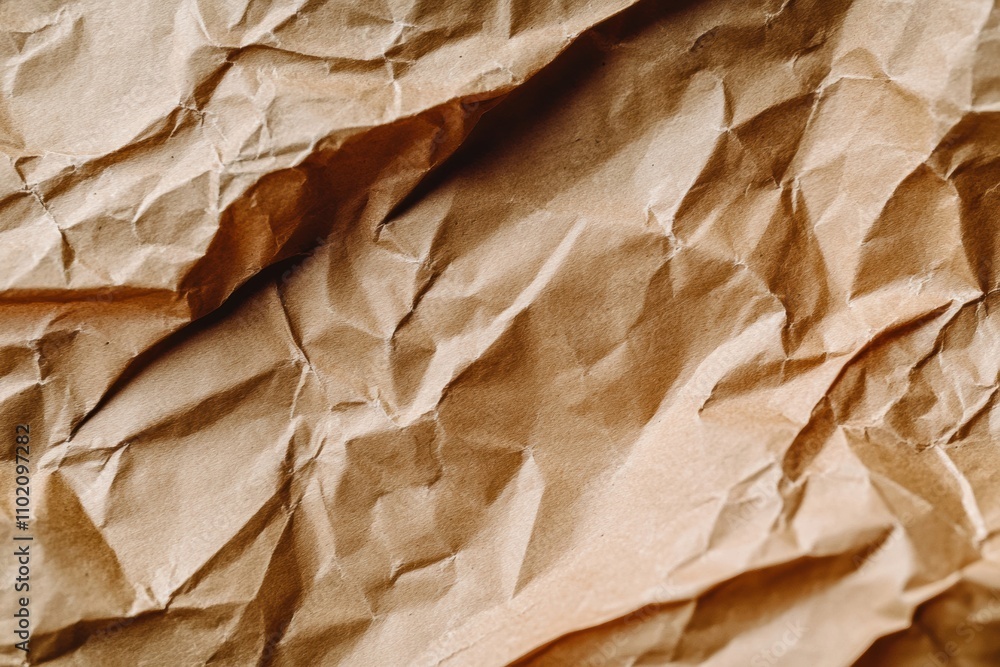 Close-up wrinkled brown paper, showcasing texture details crumpled surface, perfect background craft projects. Close-up wrinkled brown paper, showcasing texture details crumpled surface, perfect background craft projects.