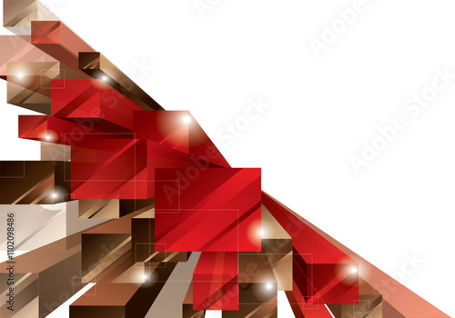 Dynamic abstract art with red and brown geometric shapes in gradient tones