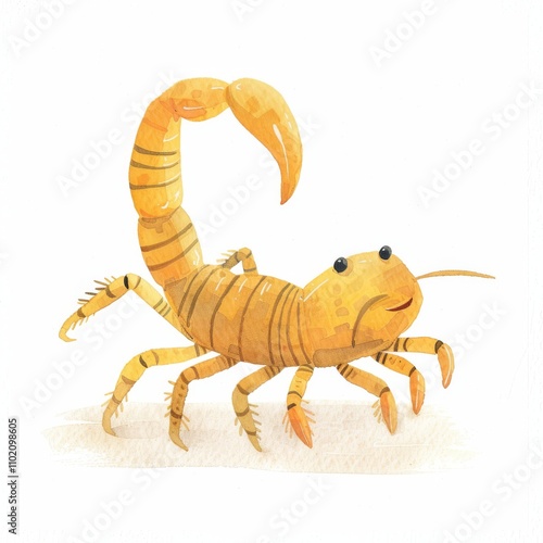 A colorful illustration of a cheerful yellow scorpion, showcasing its unique features and friendly demeanor.