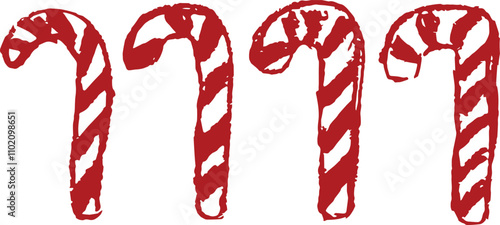 candy cane in hand drawn vector with rough texture