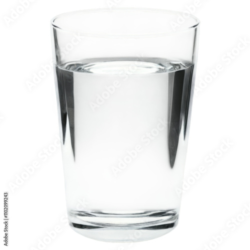 A glass of water is sitting on a white background. Isolated on transparent background.