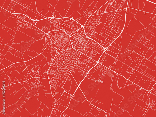 Christmas Map of Forli, Italy in Snowy White on Festive Red Background. photo