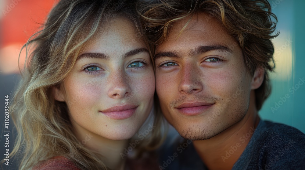 A serene portrait capturing the essence of youth and friendship with two young individuals smiling warmly in natural sunlight, highlighting their joyful expressions. A serene portrait capturing the essence of youth and friendship with two young individuals smiling warmly in natural sunlight, highlighting their joyful expressions.