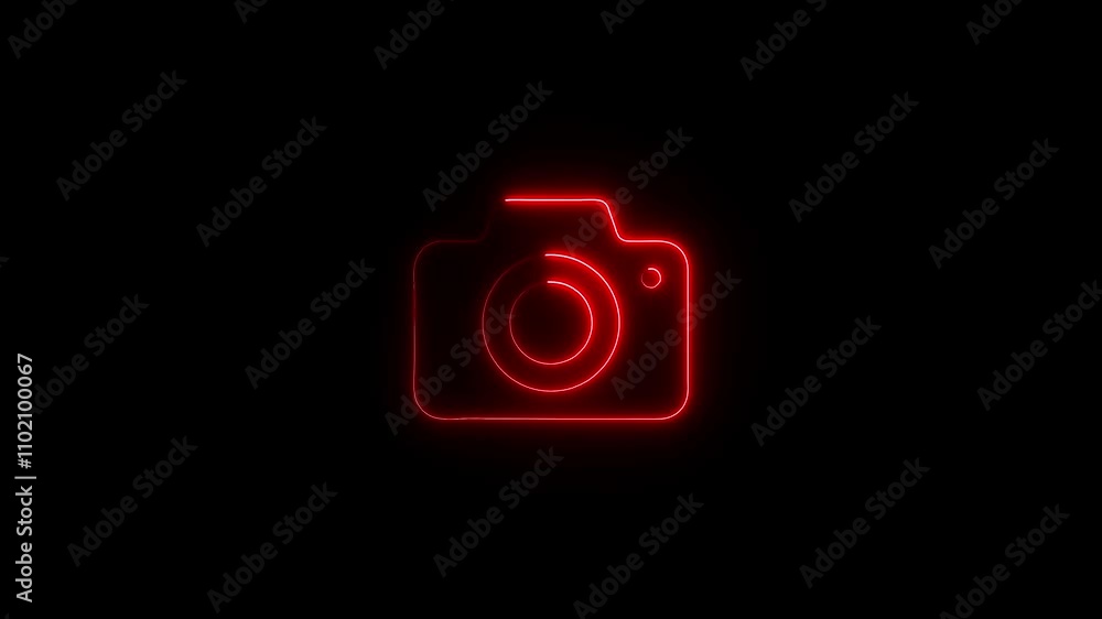 neon line camera icon animation on black background. Photo camera. Digital photography concept. neon line camera icon animation on black background. Photo camera. Digital photography concept.