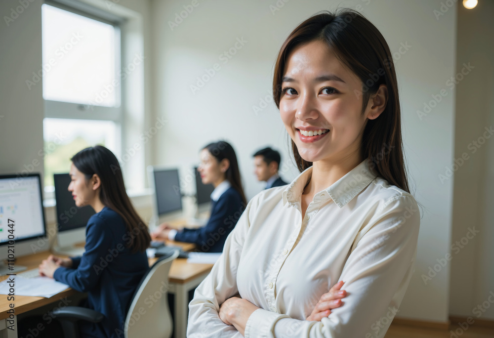 Businesswoman in office smiling, department head Businesswoman in office smiling, department head