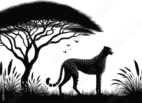 Beautiful cheetah Silhouette Vector Art and Graphic animal illustration on a white background photo