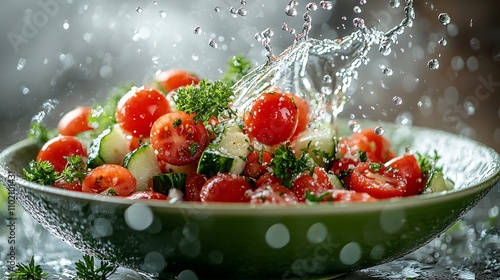 Fresh Vegetables with Splashing Water in Bowl photo