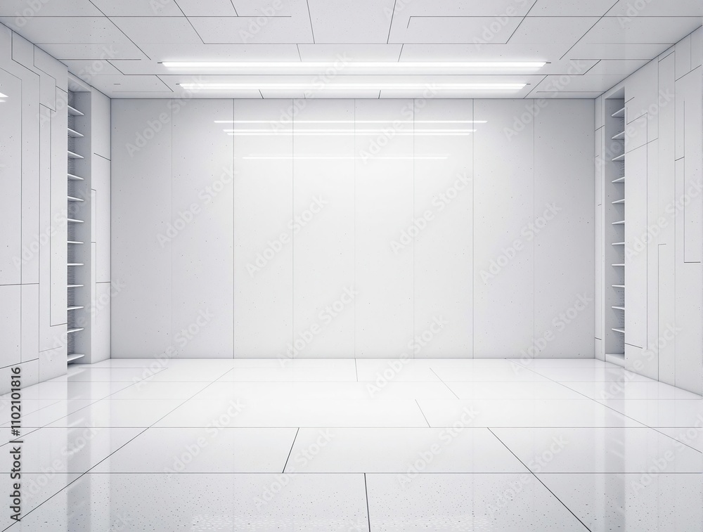 Fototapeta premium Futuristic laboratory with a white concrete wall as backdrop, sterile environment, beaker