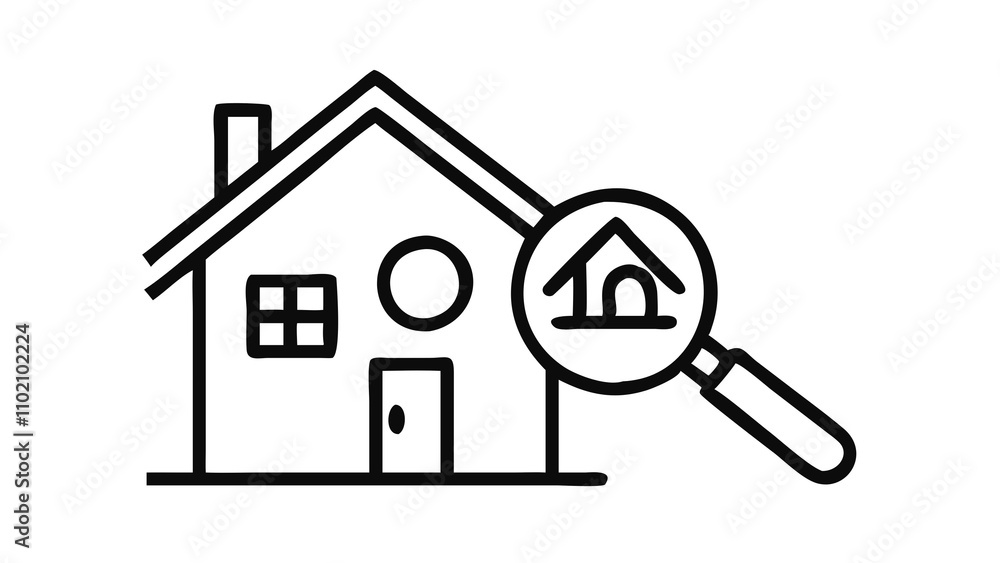 Real estate and property investment icon with a home and search tools Real estate and property investment icon with a home and search tools