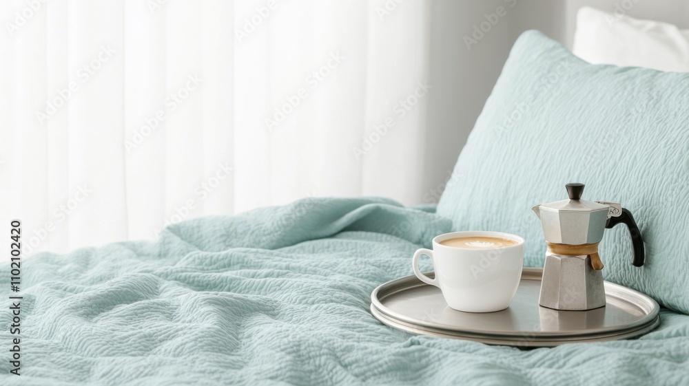 Morning coffee ritual cozy bedroom lifestyle image minimalist environment close-up view relaxation concept Morning coffee ritual cozy bedroom lifestyle image minimalist environment close-up view relaxation concept