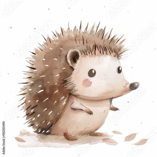 A charming illustrated hedgehog, showcasing its adorable features and quills, perfect for children's books or nature-themed designs. photo