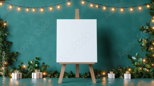 Festive blank canvas holiday setting art display cozy environment creative inspiration seasonal reflection photo