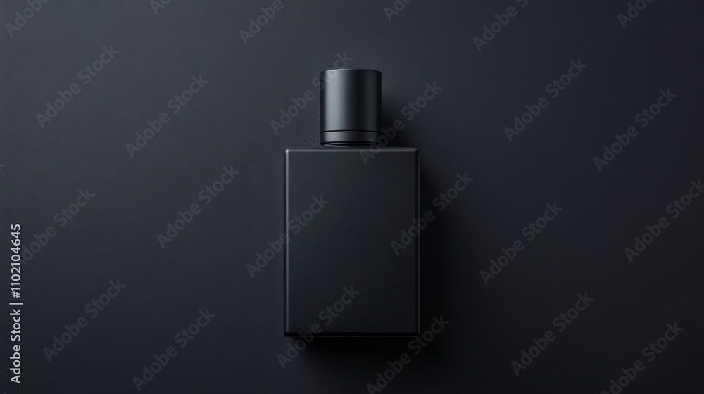 men's perfume bottle with a clean and austere design on a plain, matte black background. Mockup for design, with copy space men's perfume bottle with a clean and austere design on a plain, matte black background. Mockup for design, with copy space