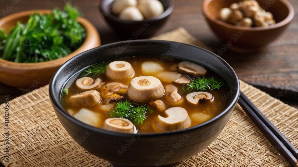 Miso Soup with Nameko Mushrooms Stock Image Miso Soup with Nameko Mushrooms Stock Image