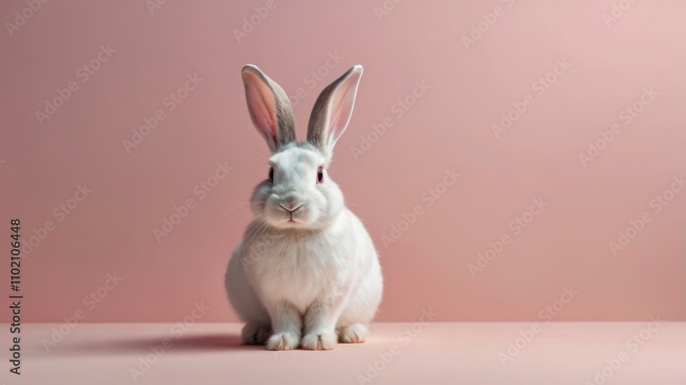 White rabbit ears on a light pink background with copy space. Easter template banner minimalism. Ai generative. White rabbit ears on a light pink background with copy space. Easter template banner minimalism. Ai generative.