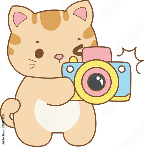 Illustration of cute kitty icon.
Funny cat in daily activities elements.

