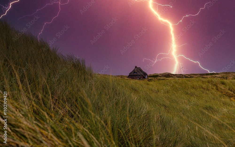 Lightning strike in the dunes on the Elbow on Sylt