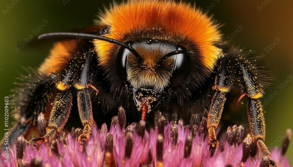 Macro Photography of a Bee Collecting Pollen from a Purple Flower. Macro Photography of a Bee Collecting Pollen from a Purple Flower.