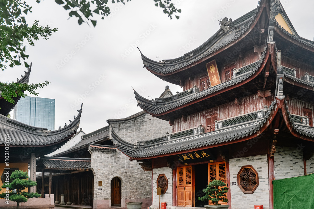 Early summer scenery of the ancient architecture at Qita Buddhist Temple in Ningbo, Zhejiang, China Early summer scenery of the ancient architecture at Qita Buddhist Temple in Ningbo, Zhejiang, China