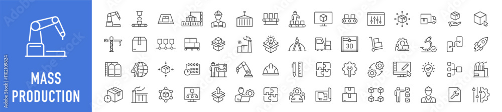 Mass Production web icons in line style. Robot, productive, workflow ...