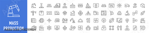 Mass Production web icons in line style. Robot, productive, workflow, industrial, automation, collection. Vector illustration.