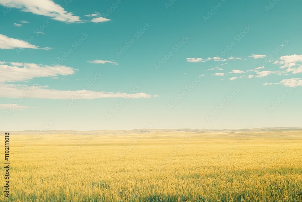 Vast Lush Paddy Field Stretching to the Horizon with Swaying Golden green Rice Plants and Clear Blue Sky Above Vast Lush Paddy Field Stretching to the Horizon with Swaying Golden green Rice Plants and Clear Blue Sky Above