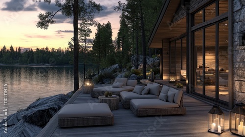 Serene Lakeside Retreat at Sunset